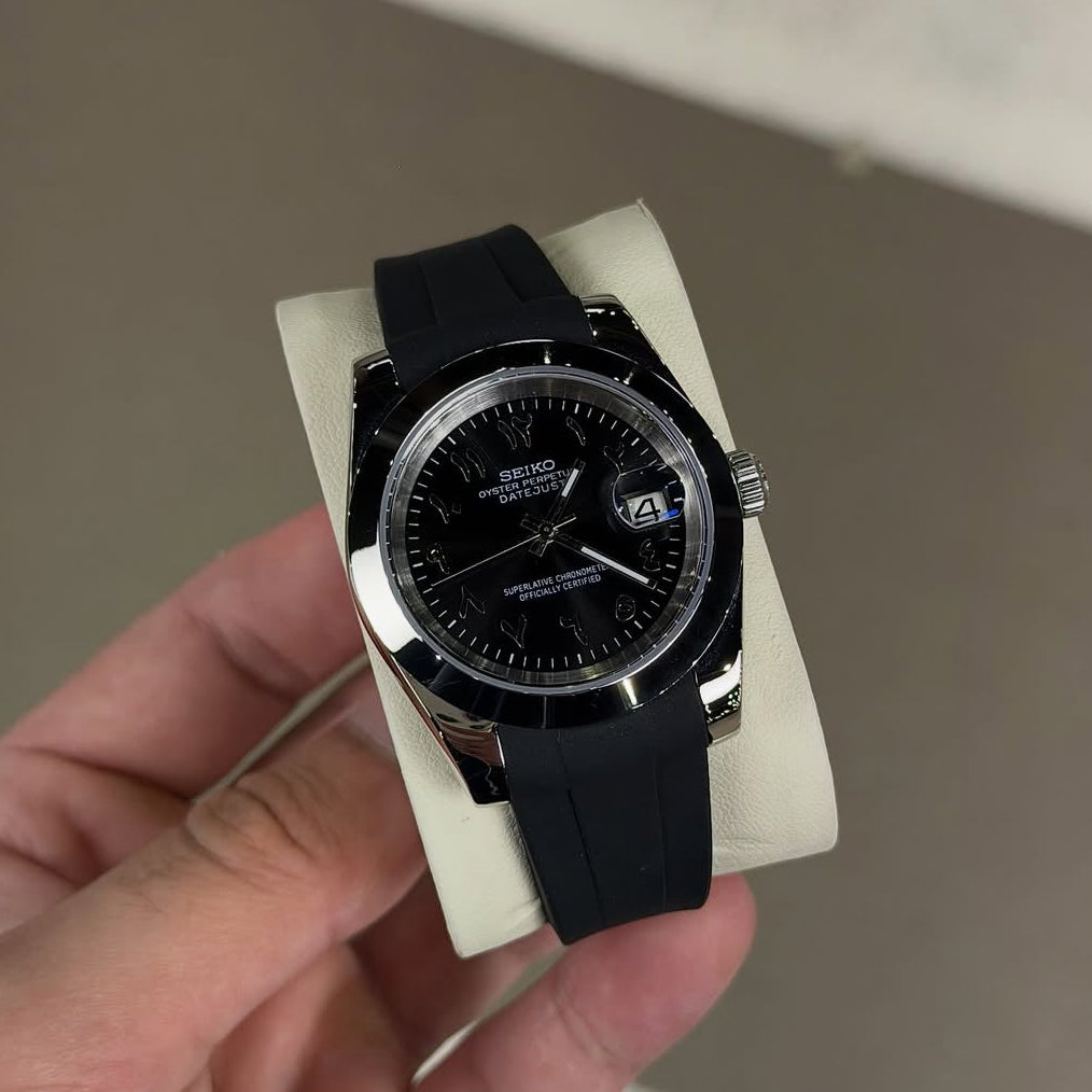 SEIKO MOD Datejust | Noir Arabic Dial Oysterflex