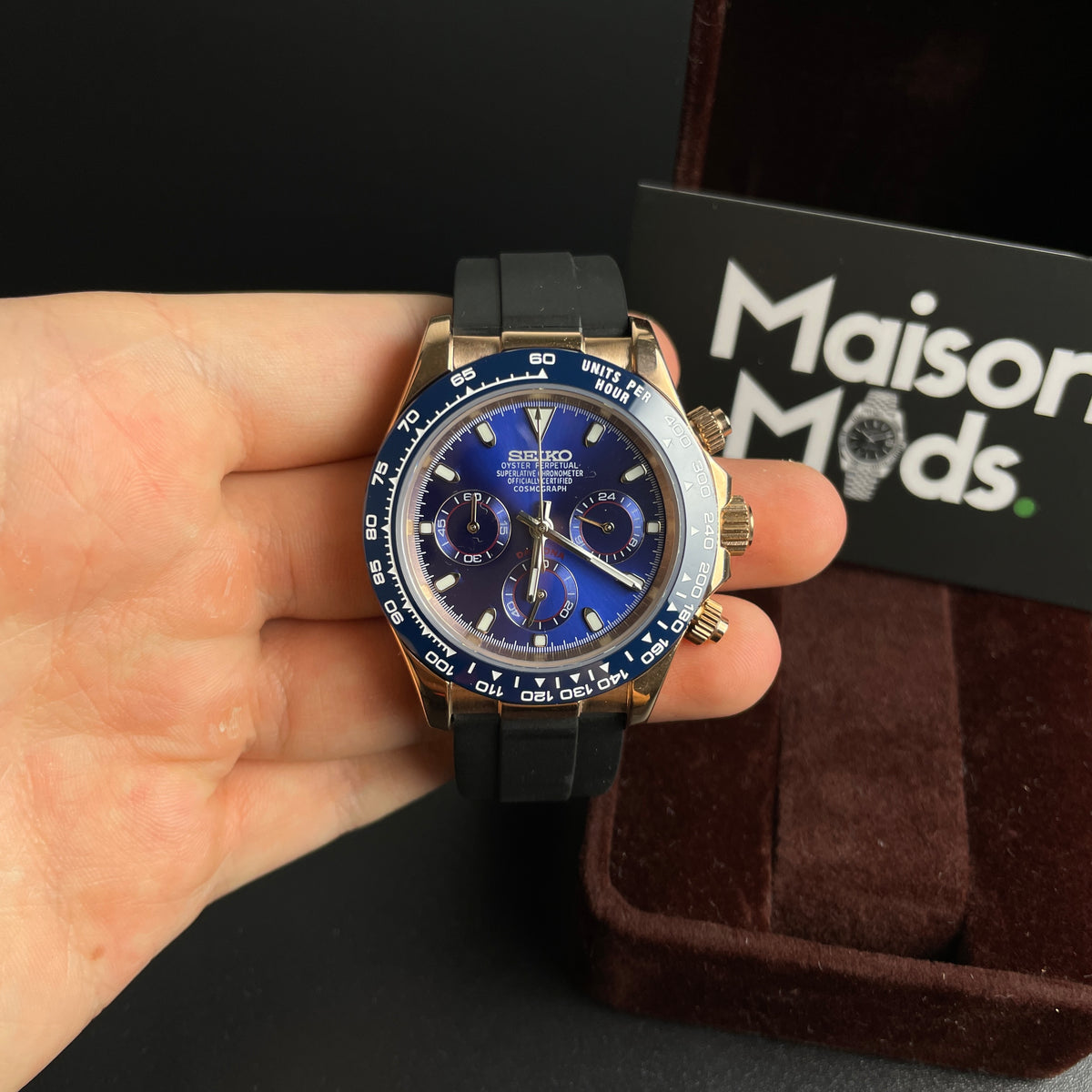 SEIKO MOD Daytona | Or rose & Bleu Oysterflex