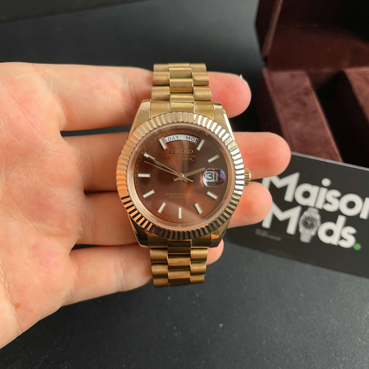SEIKO MOD Day-Date | Or rose & Chocolat