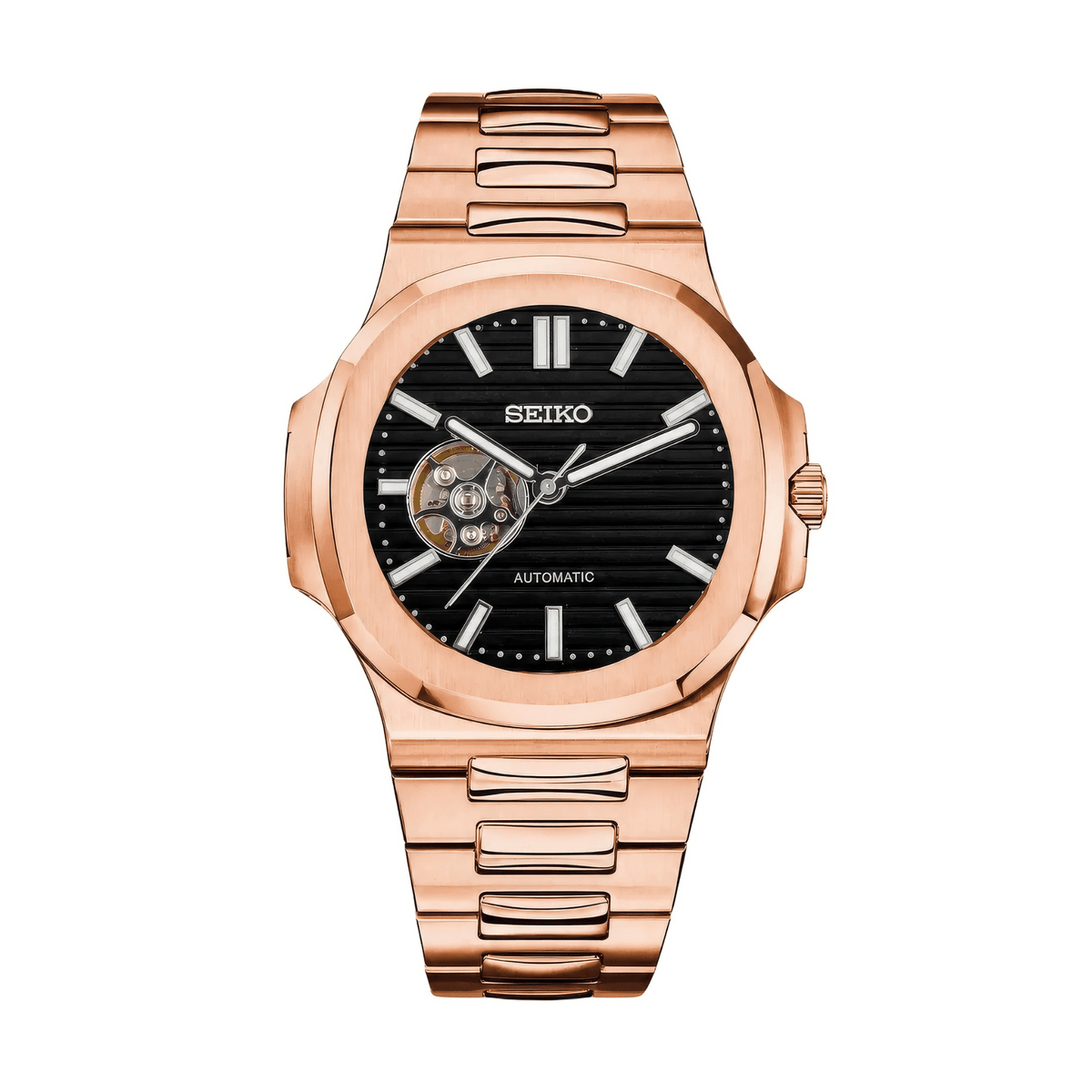 SEIKO MOD Nautilus | Or Rose "Open Heart" - Maison Mods