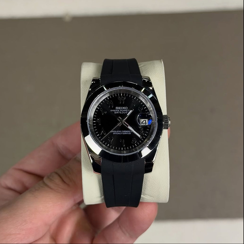 SEIKO MOD Datejust | Noir Arabic Dial Oysterflex