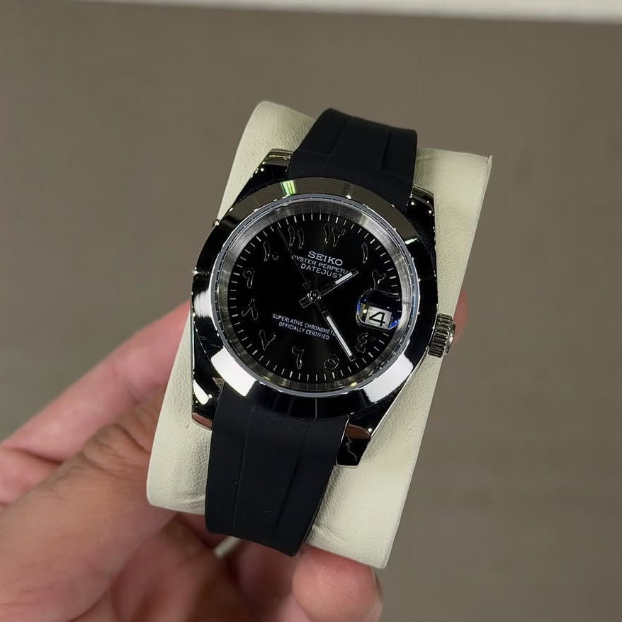 SEIKO MOD Datejust | Noir Arabic Dial Oysterflex