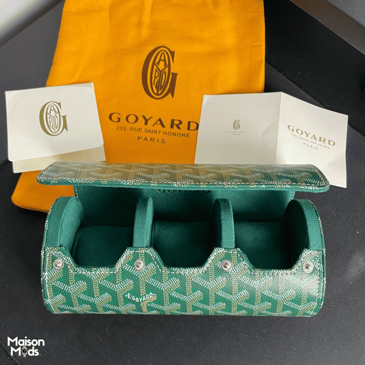 Étui 3 Montres en Cuir & Toile Goyardine Vert