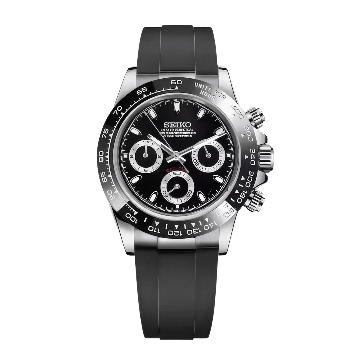 SEIKO MOD Daytona | Noir & Argent Oysterflex - Maison Mods
