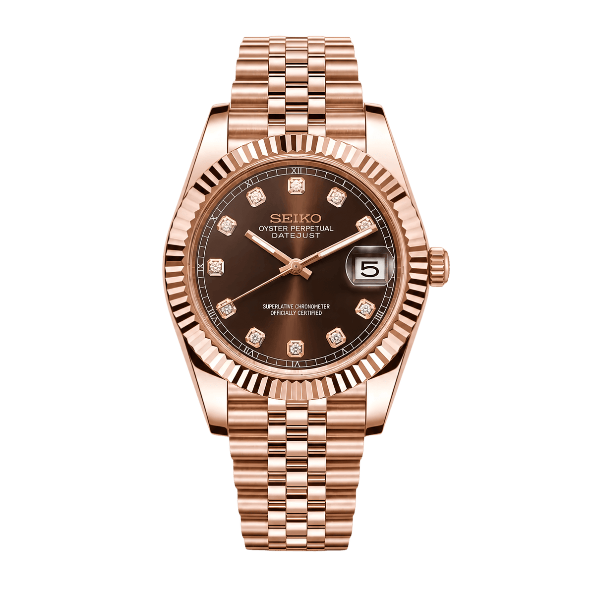 SEIKO MOD Datejust | Or Rose & Chocolat Diamant - Maison Mods