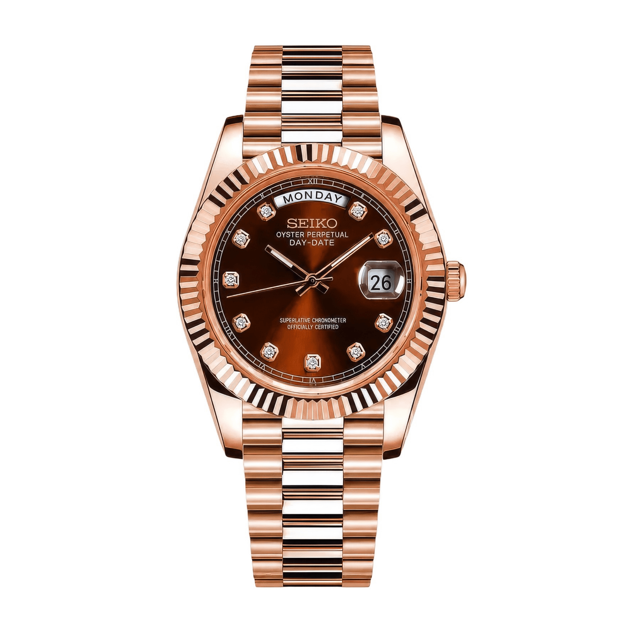 SEIKO MOD Day-Date | Or rose & Chocolat Diamant