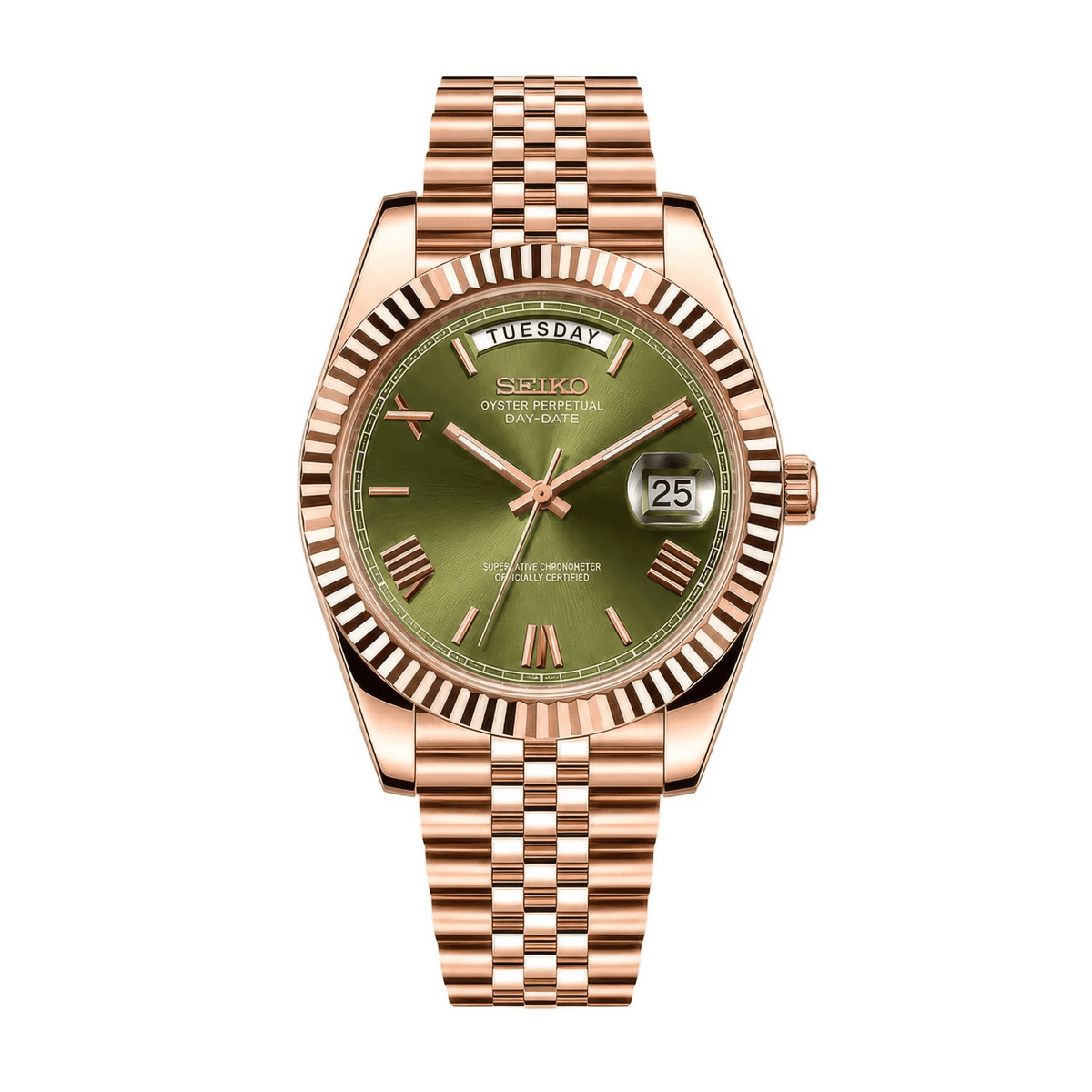 SEIKO MOD Day-Date | Or Rose Olive - Maison Mods