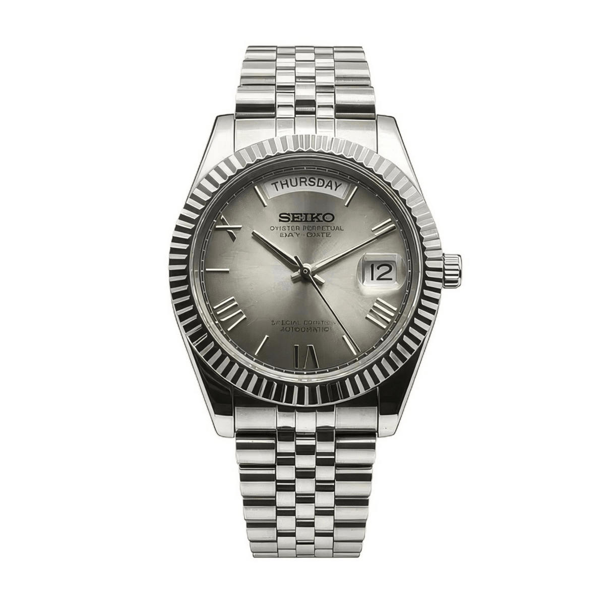 SEIKO MOD Day-Date | Argent & Smoke Dial - Maison Mods